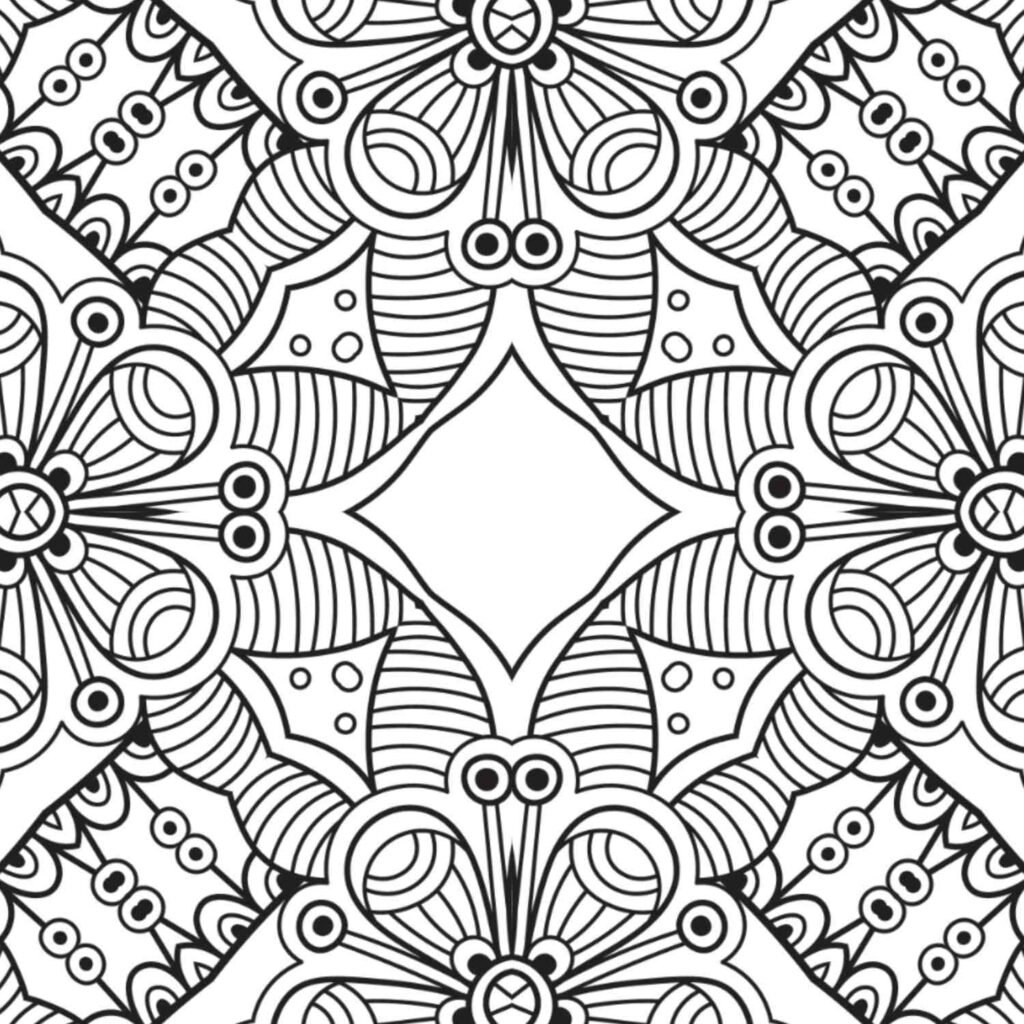 Geometric Bloom Mandala with Symmetrical Petals and Structured Design for Adult Coloring, Free Download