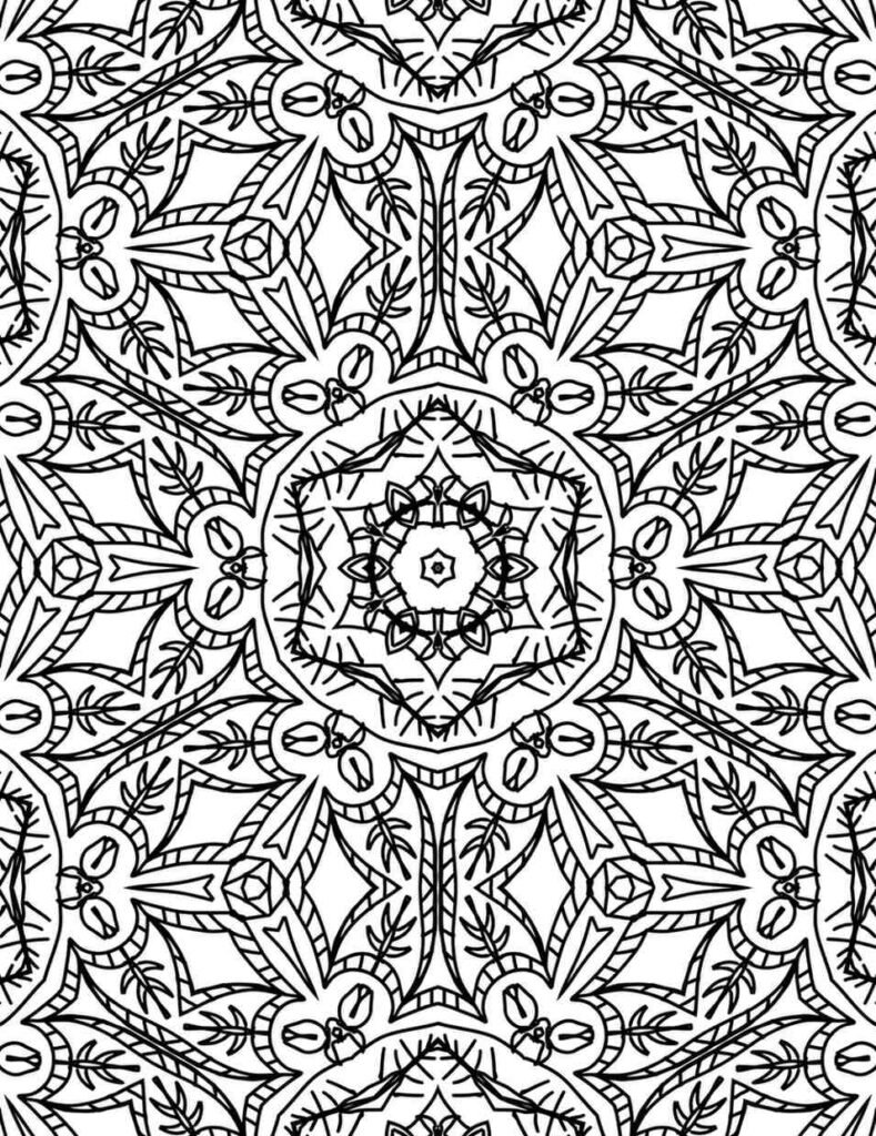 Detailed mandala pattern with botanical vine motifs and geometric lattice design in seamless repetition