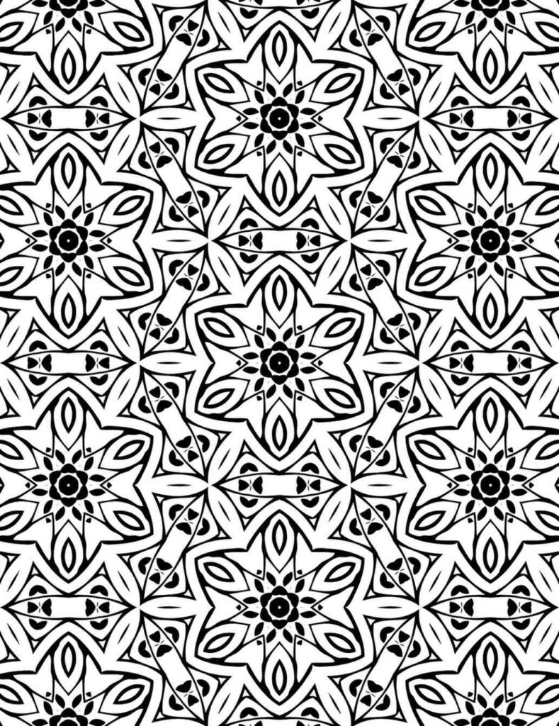 Intricate geometric starburst mandala design for coloring and relaxation