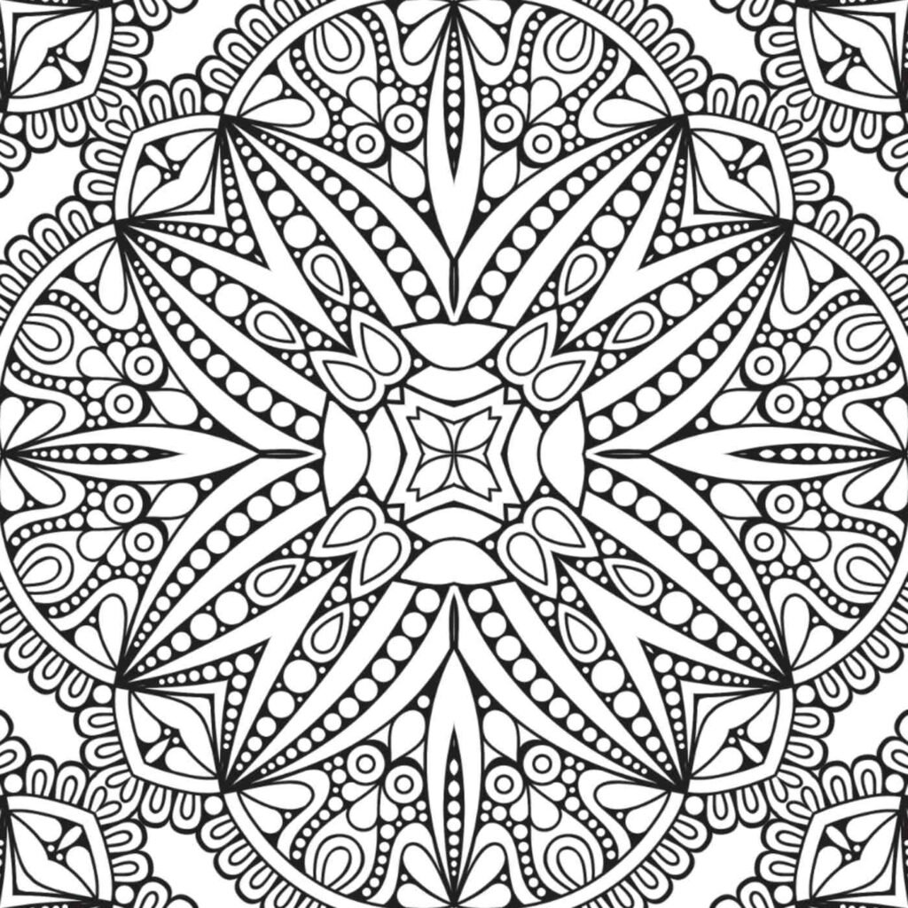 Highly detailed symmetrical floral-inspired mandala for advanced coloring