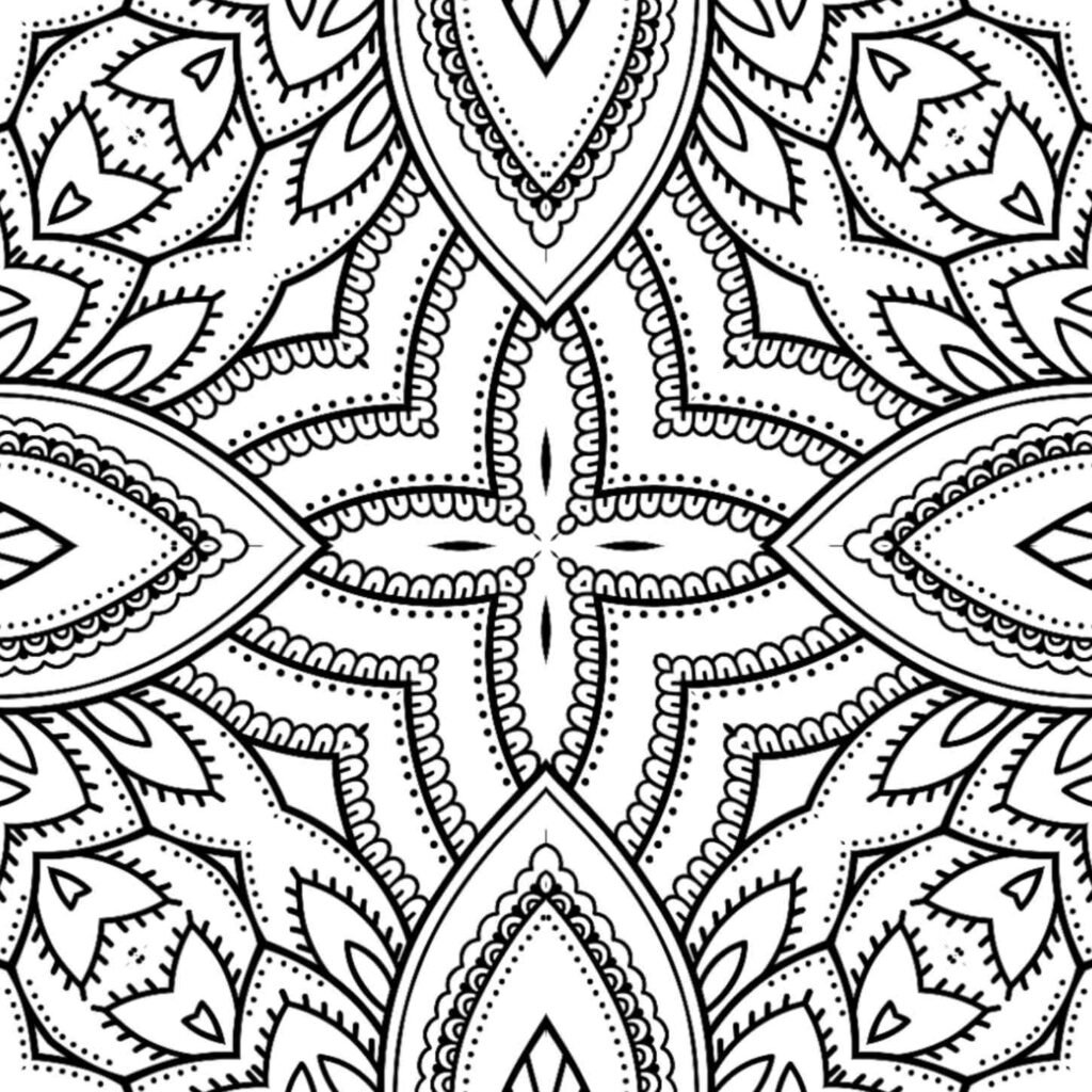 Detailed floral and paisley mandala design for free download, perfect for mindful coloring and stress relief.