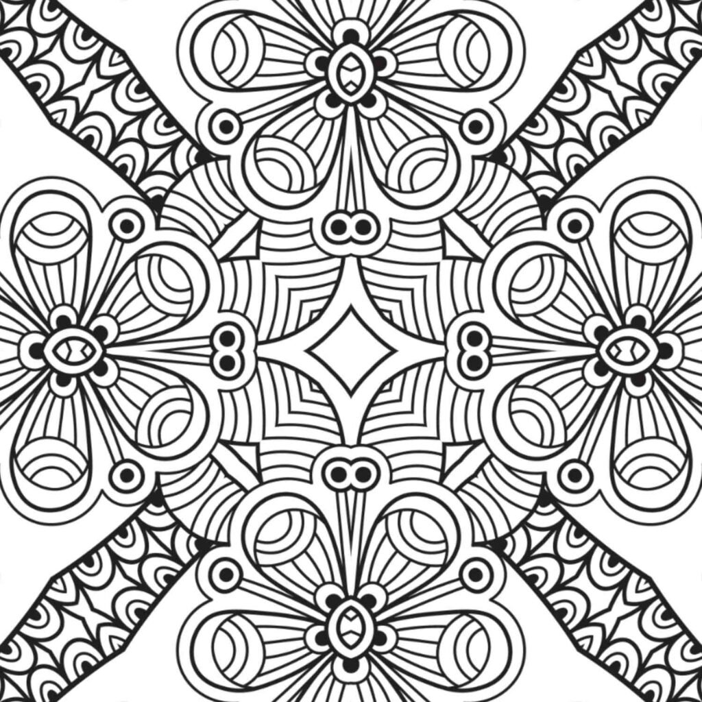 Intricate Swirls Mandala with Abstract Floral and Geometric Patterns for Adult Coloring, Free Download