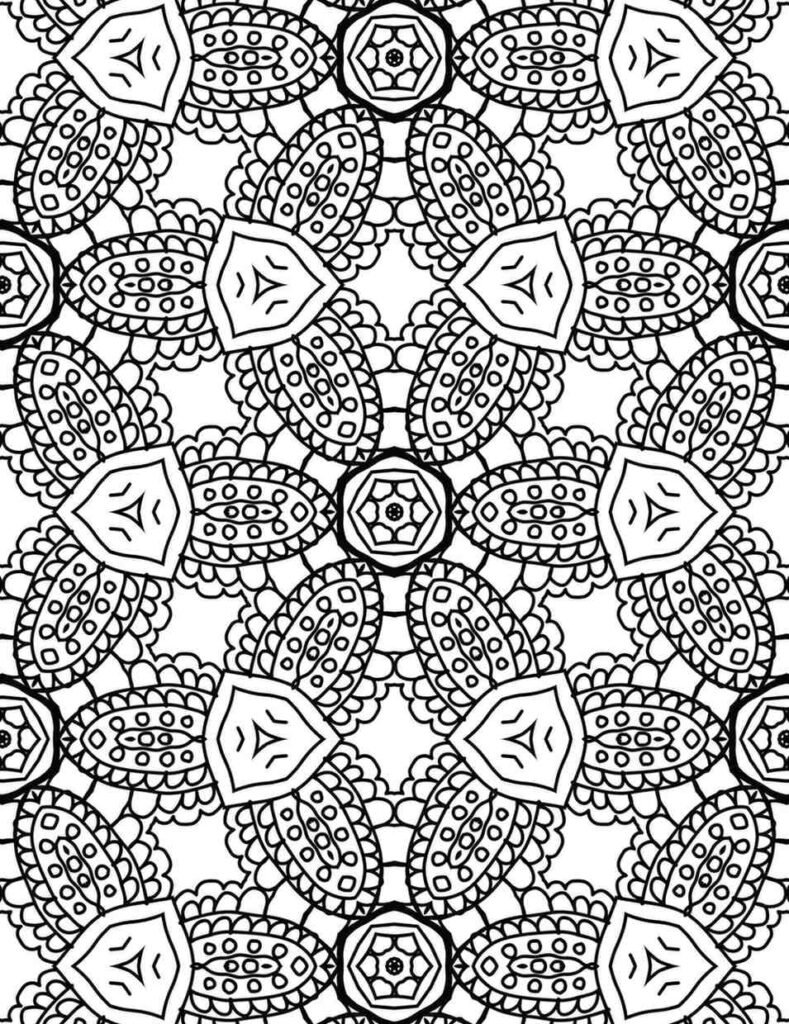 Delicate black and white lace petal mandala with intricate floral patterns for coloring and relaxation