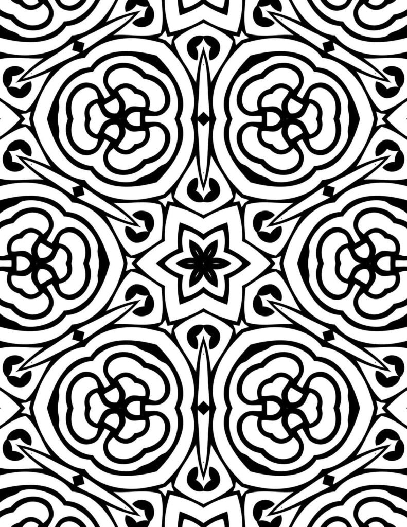 Swirling organic bloom mandala design with soft curves and central star for mindful coloring
