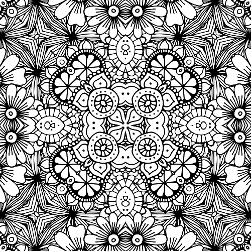 Highly detailed floral medallion mandala coloring page with layered blossoms, intricate patterns, and symmetrical design.