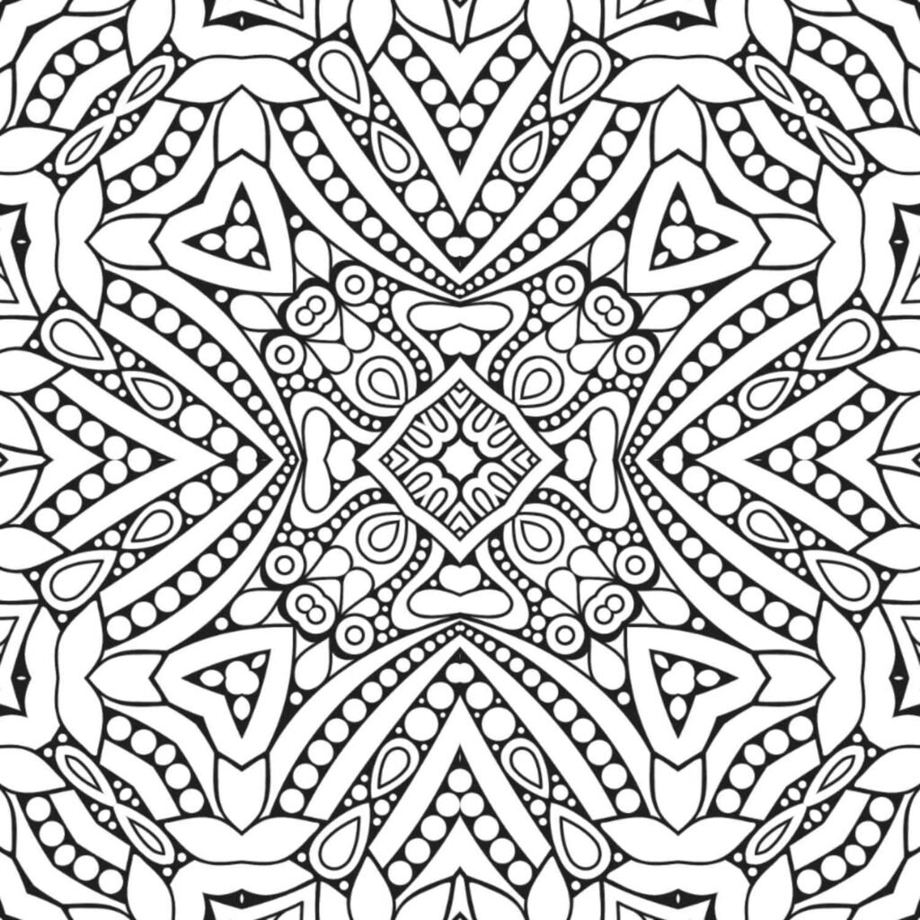Detailed geometric mandala with intricate patterns, perfect for coloring or meditation.