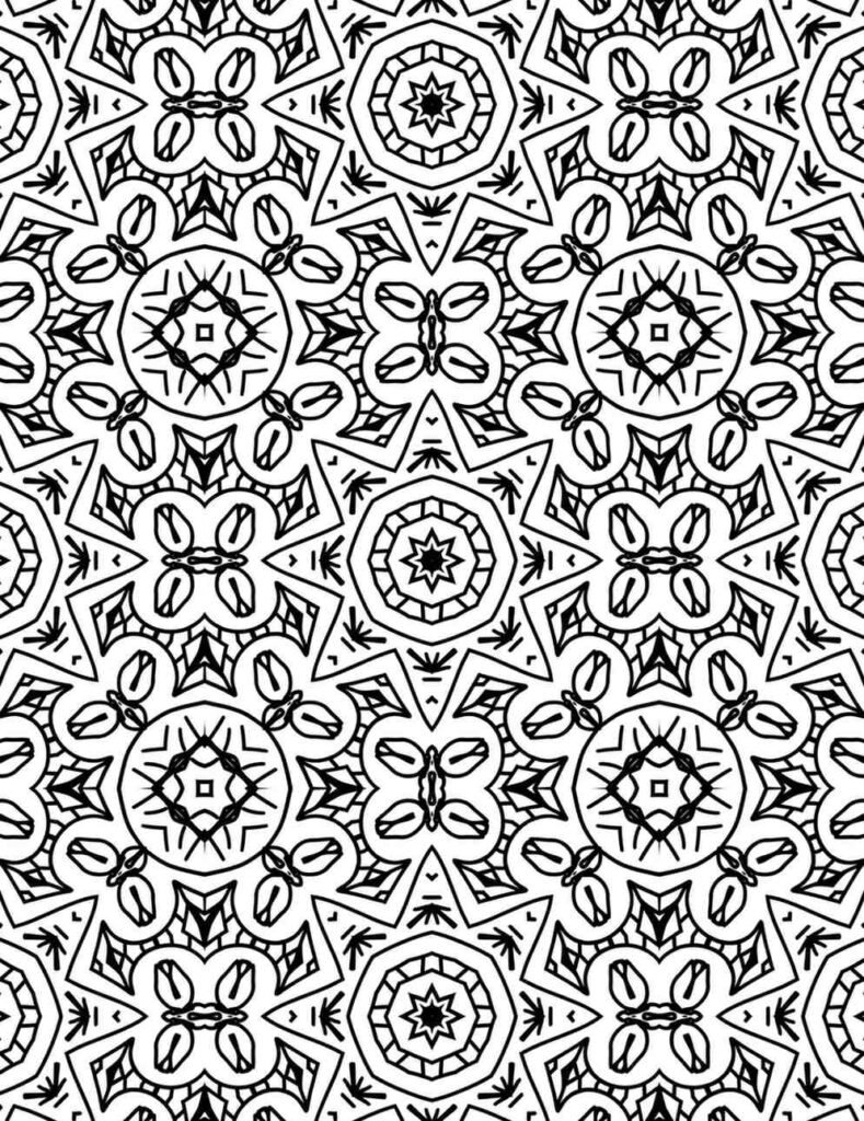 Free ornate mosaic mandala coloring page with intricate geometric and curvilinear patterns, ideal for mindful art and detailed relaxation