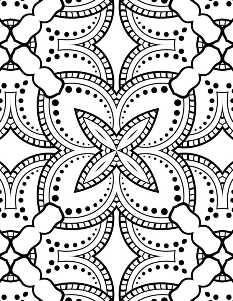 Petal harmony mandala with star centerpiece and dotted patterns for coloring and relaxation