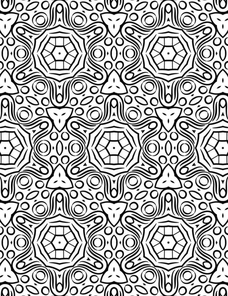 Abstract mandala pattern with ripple lines, pentagonal webs, and elliptical accents