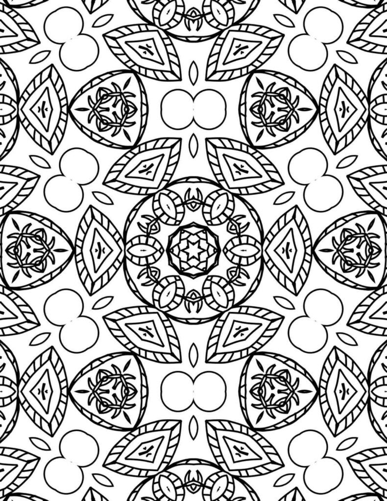 Symmetrical mandala design featuring petal-like shields, circular centers, and abstract sacred geometry motifs