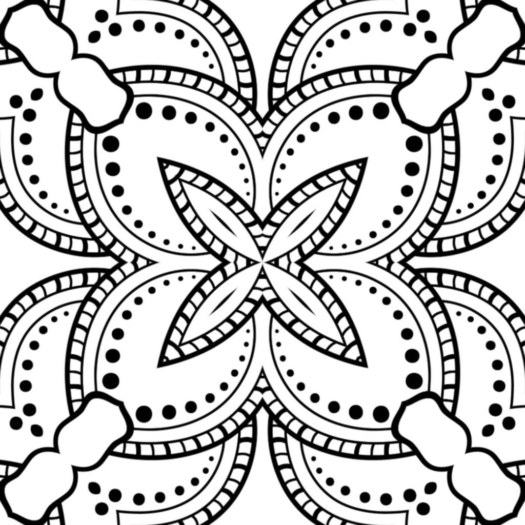 Detailed petal and dot pattern mandala for coloring and relaxation