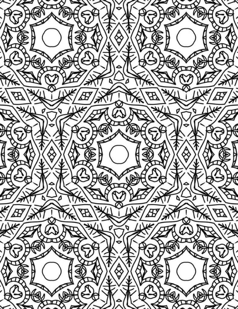 Intricate solar orbit mandala with star and floral patterns for coloring and relaxation
