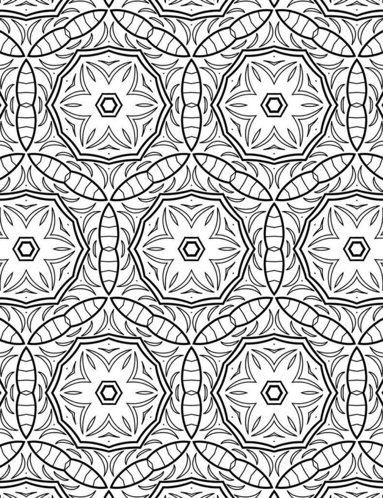 Free printable Star Bloom mandala coloring page with repeating star and hexagonal patterns for mindful coloring and focus