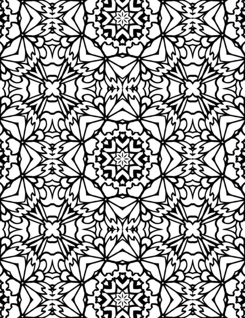 Intricate starburst and floral mandala design for adult coloring, meditation, and stress relief