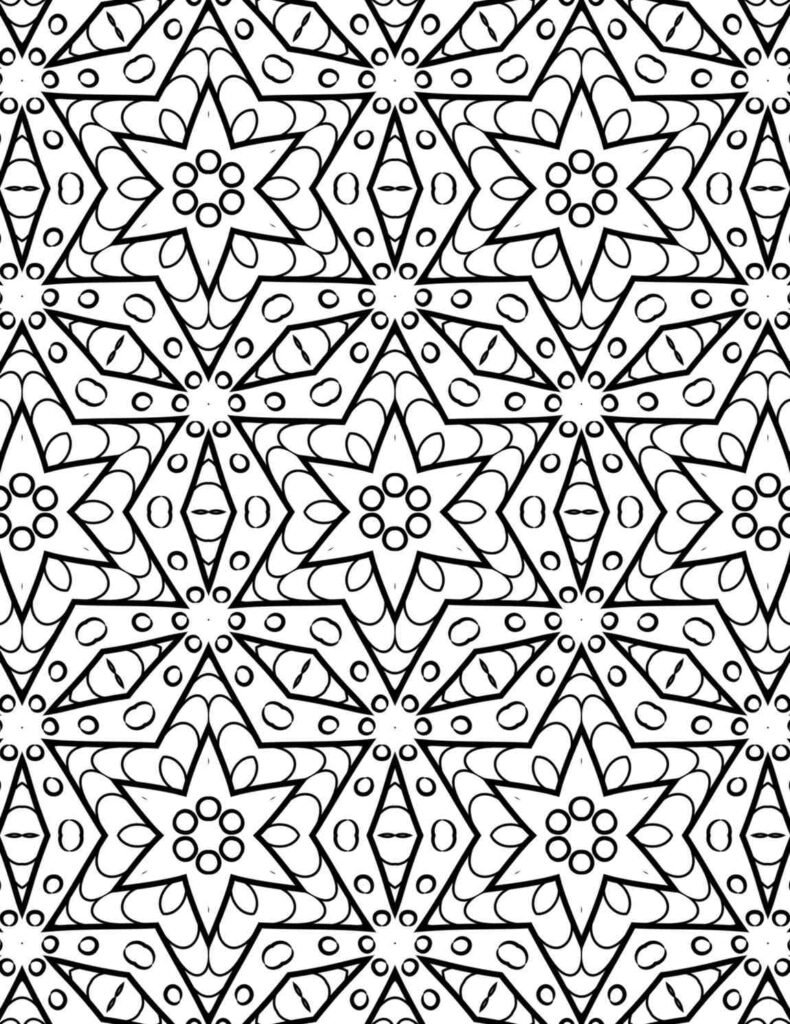 Intricate starburst geometric mandala pattern for adult coloring and mindful relaxation