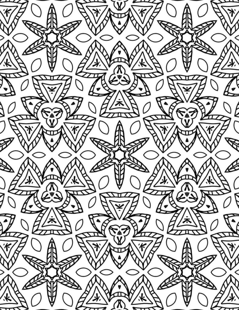 Detailed stellar blossom mandala with star and floral patterns for coloring and meditation