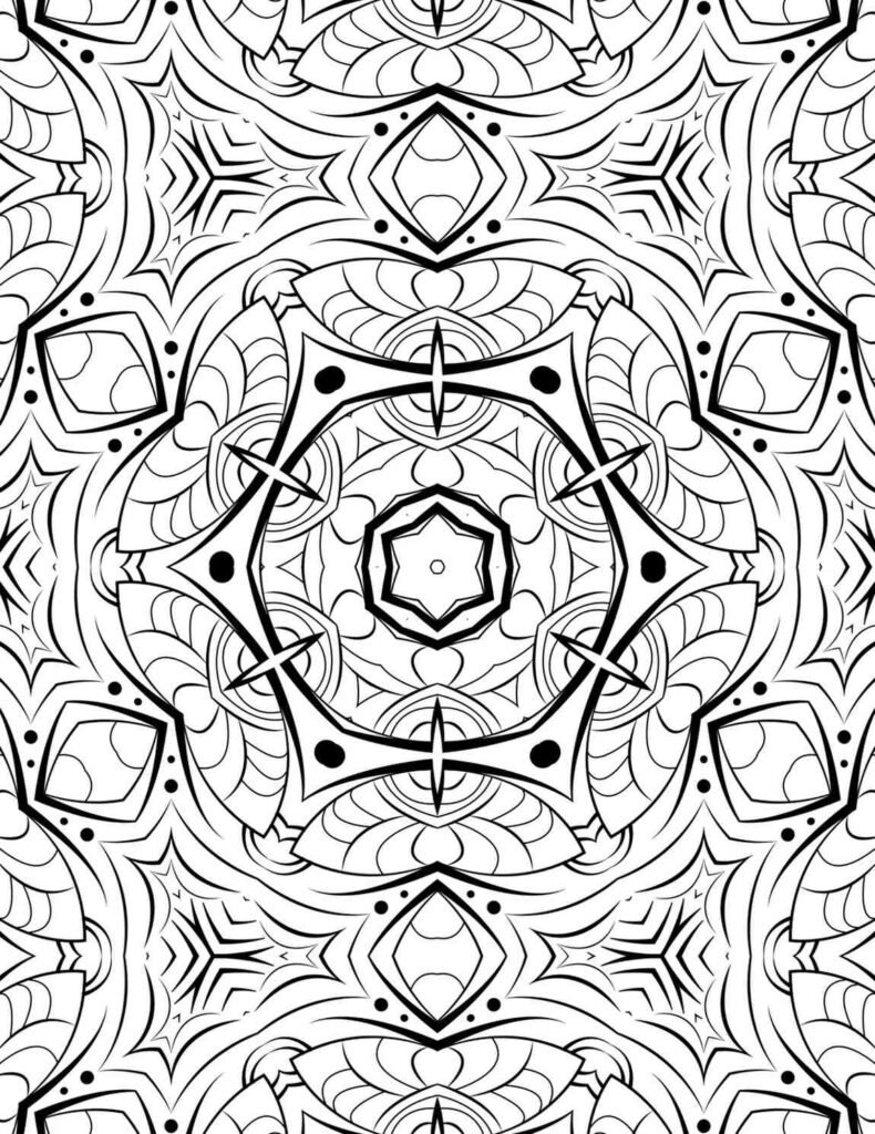 Detailed Stellar Web Mandala featuring intricate web-like patterns and symmetrical star motifs for coloring and mindfulness.