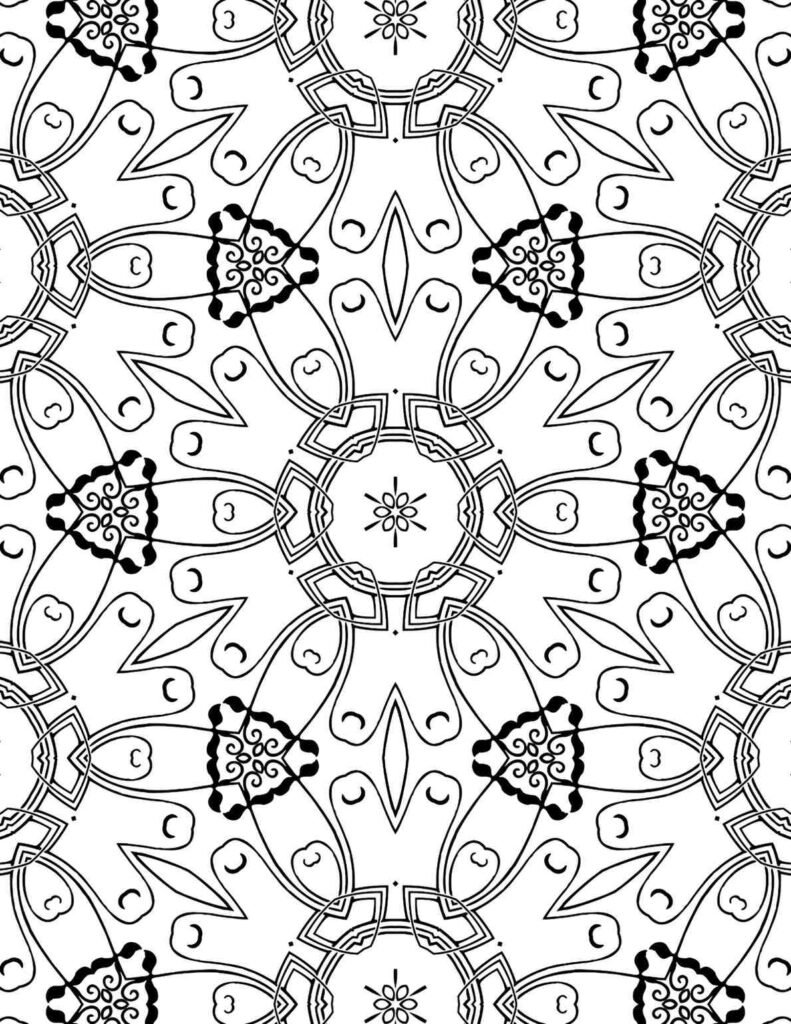 Intricate swirling mandala design with floral accents, perfect for adult coloring and stress relief.