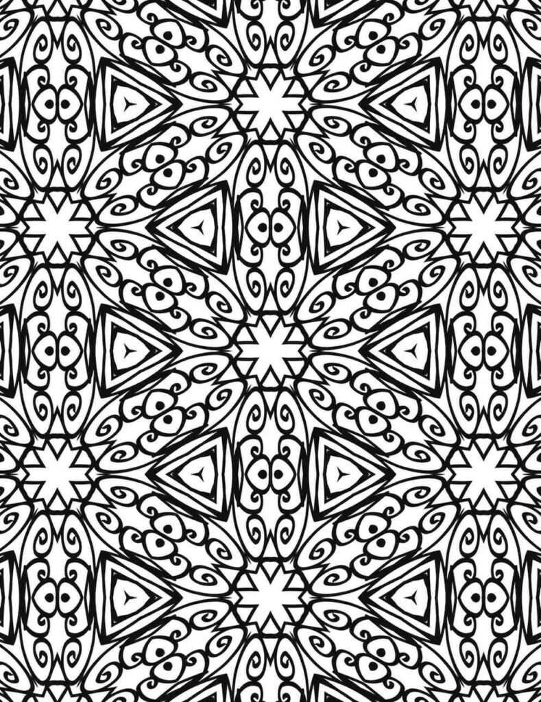 Intricate swirling star mandala design for coloring and meditation
