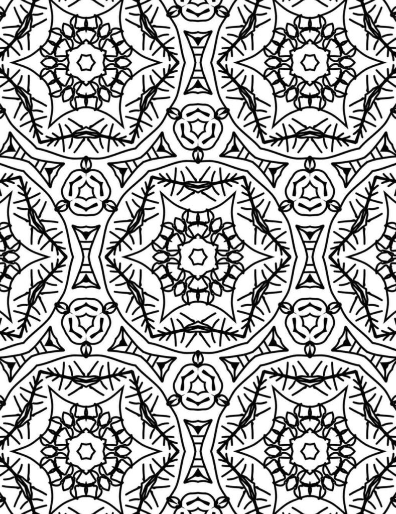 Complex black and white thorny star mandala design for coloring and meditation