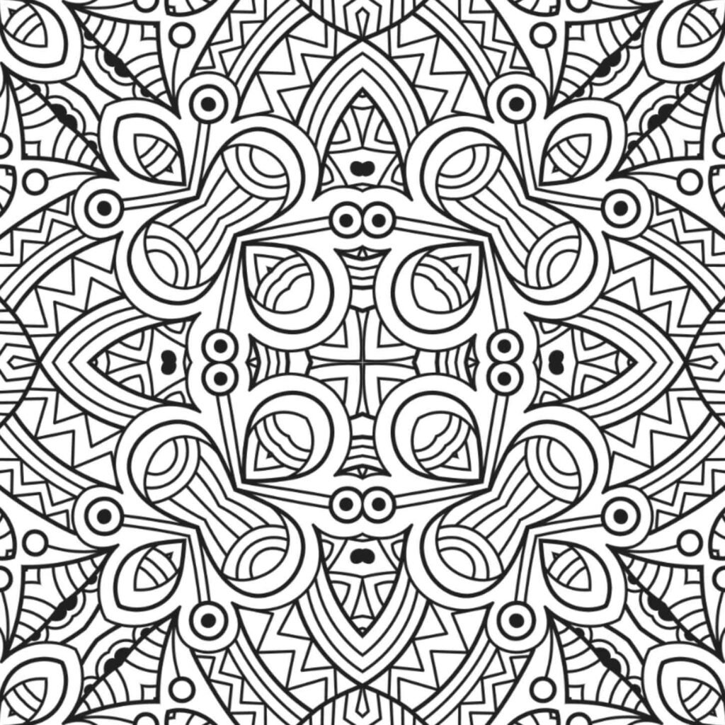 Tribal Echo Mandala with Bold Geometric Shapes, Zigzags, and Ornate Details for Adult Coloring, Free Download