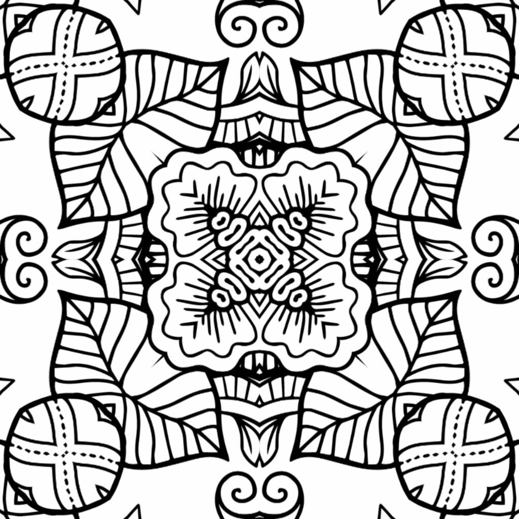 Ornate mandala coloring page with prominent floral and leaf motifs, capturing the elegance of botanical art for mindful creation.