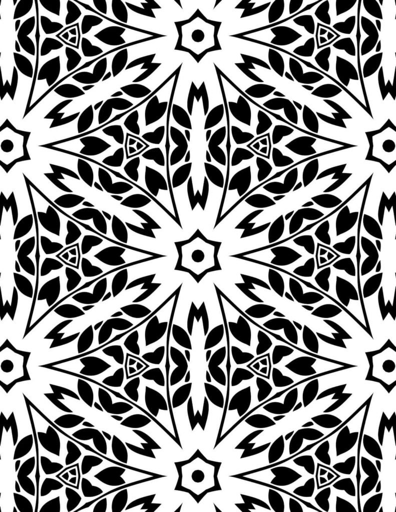 Intricate floral mandala with vibrant colors and symmetrical patterns for coloring and meditation