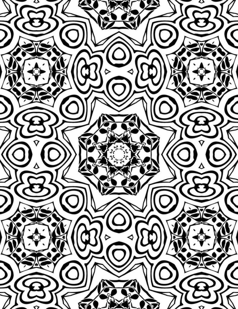 Ornate vintage medallion mandala with decorative Victorian-style motifs, circular patterns, and intricate geometric borders for stress relief coloring