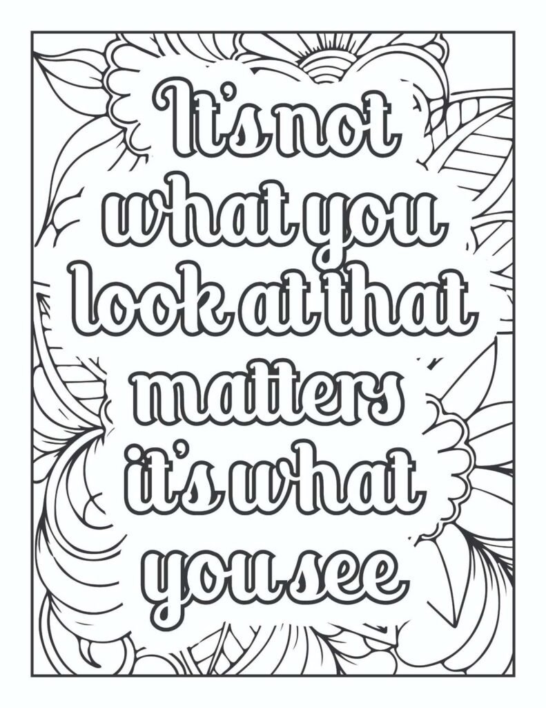 Inspirational Dr. Seuss quote mandala coloring page with whimsical floral and abstract patterns, promoting mindful observation and inner vision for adults and teens.