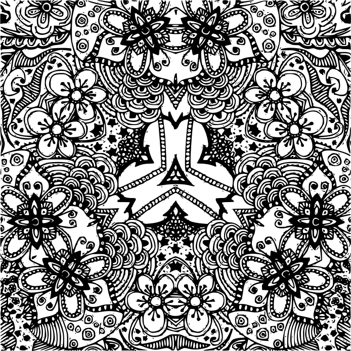 Playful floral mandala coloring page with whimsical details, perfect for creative relaxation and imaginative coloring.