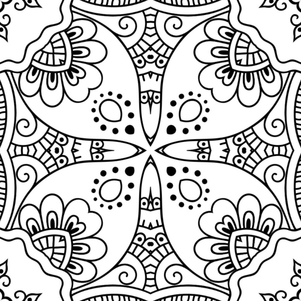 Playful whimsical petal mandala coloring page with unique floral shapes and intricate patterns, ideal for creative relaxation.