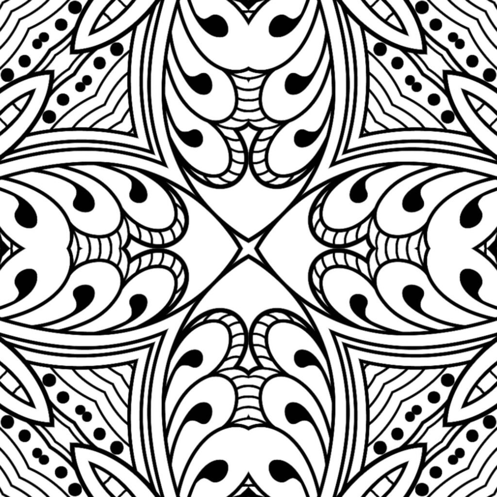 Zen whisper mandala coloring page, intricate abstract design, meditative art, relaxation