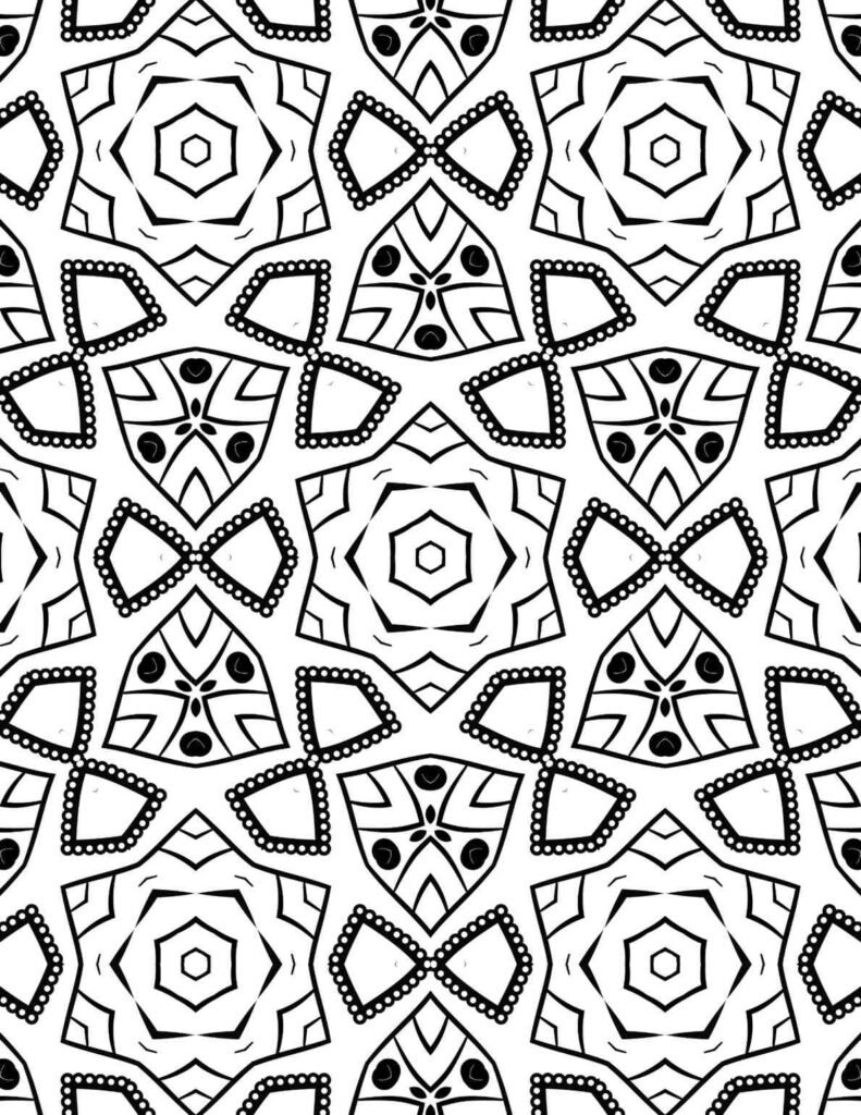 Zen yin-yang mandala with swirling curves and floral motifs for coloring and meditation